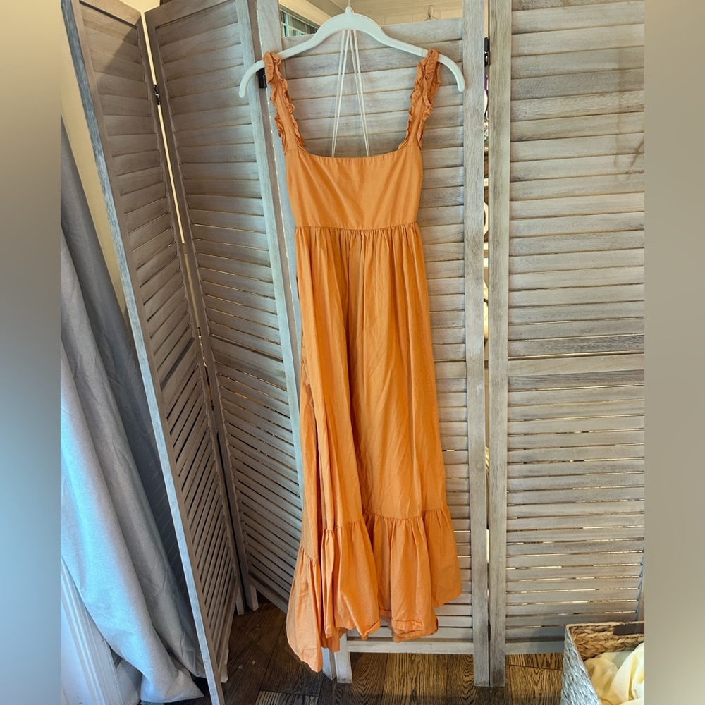 Free People Orange Ruffle Strap Maxi Dress